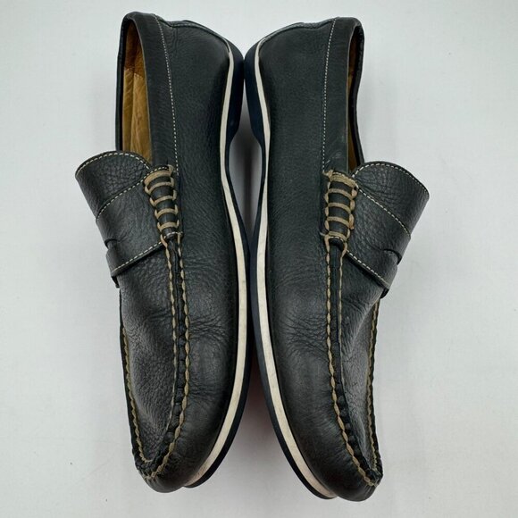Peter Millar Mens Leather Penny Loafers Black Slip-On Shoes